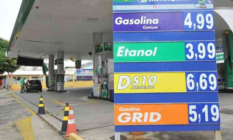 Preo da gasolina em um posto de BH