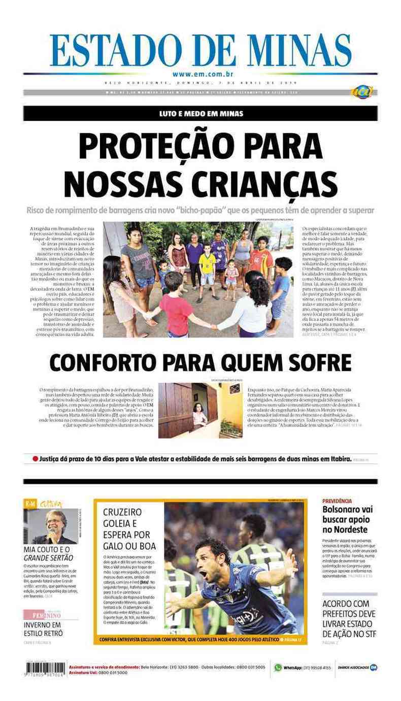Confira a Capa do Jornal Estado de Minas do dia 07/04/2019(foto: Estado de Minas)