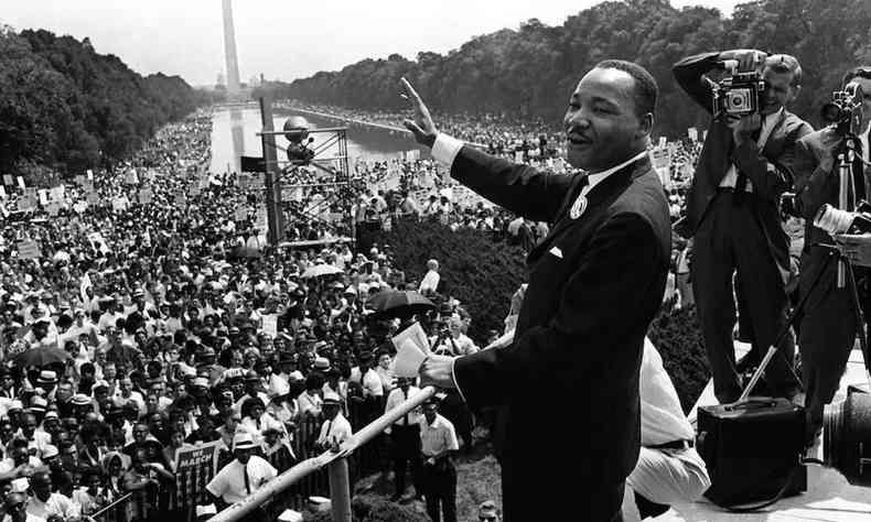 Martin Luther King durante a Marcha sobre Washington em 1963