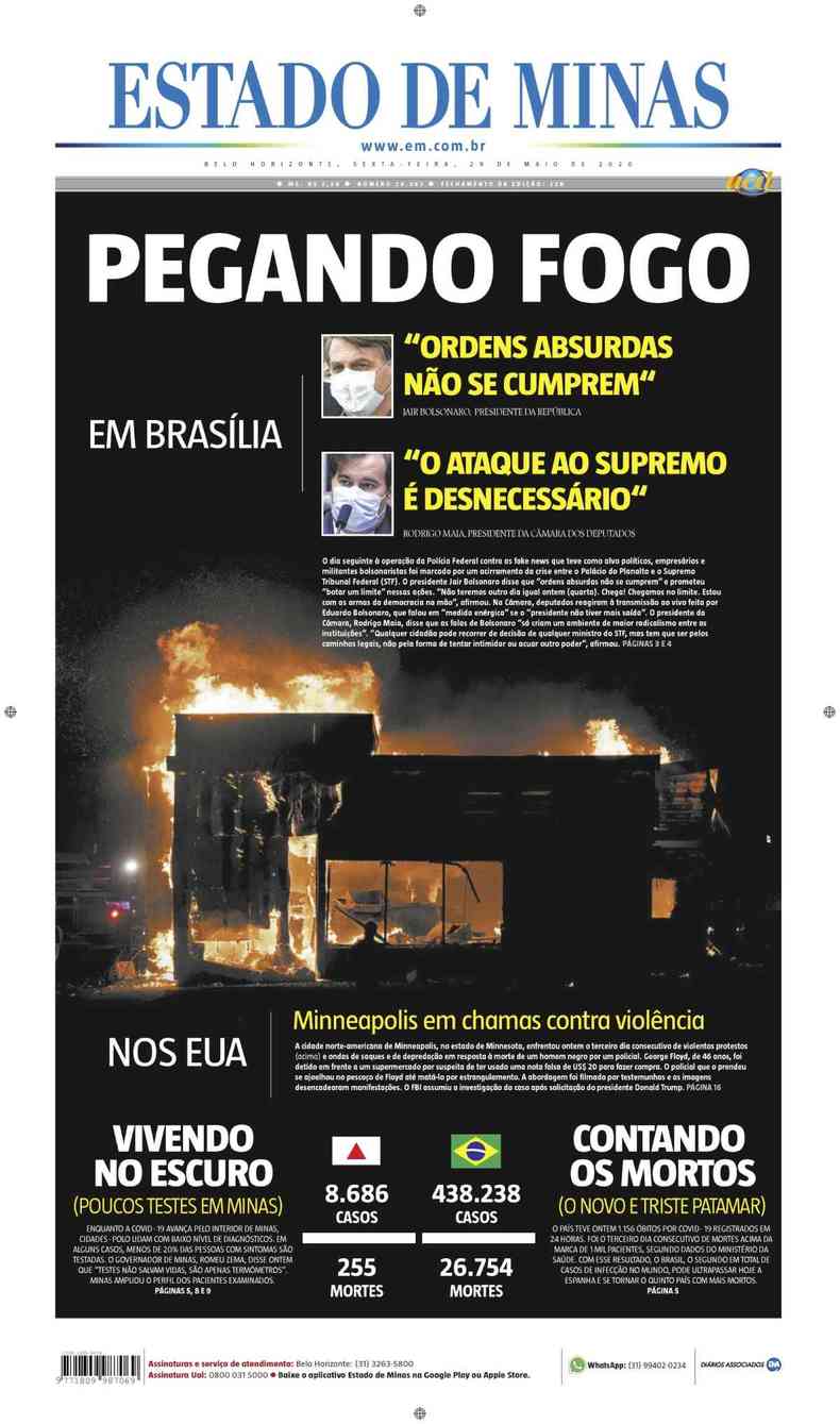 Confira a Capa do Jornal Estado de Minas do dia 29/05/2020(foto: Estado de Minas)