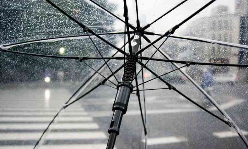 Guarda-chuva transparente durante chuva forte