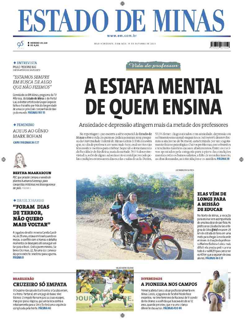 Confira a Capa do Jornal Estado de Minas do dia 10/08/2023