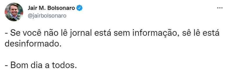 Tweet de Jair Bolsonaro