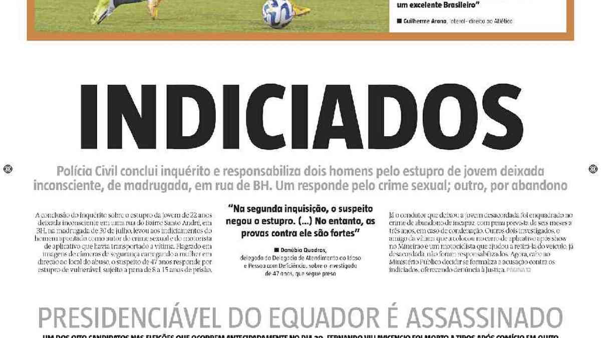 Confira a Capa do Jornal Estado de Minas do dia 10/08/2023