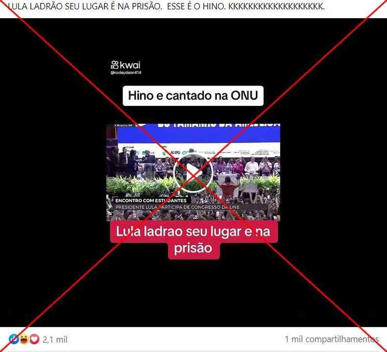 Captura de tela feita em 19 de julho de 2023 de uma publicao no Facebook