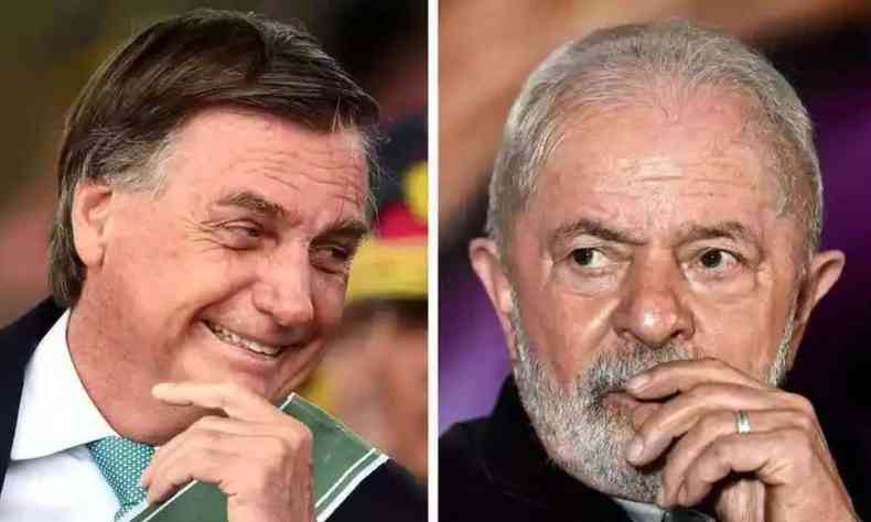 Fotomontagem com Bolsonaro de um lado e Lula do outro