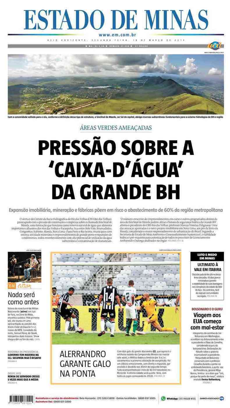 Confira a Capa do Jornal Estado de Minas do dia 18/03/2019(foto: Estado de Minas)