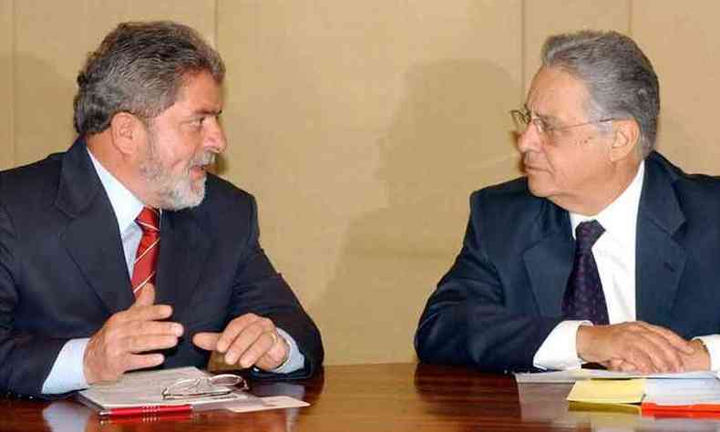 Lula e Fernando Henrique Cardoso durante a campanha presidencial de 2002. O petista substituiu o tucano na Presidncia da Repblica(foto: GILBERTO ALVES/CB/ D.A PRESS)