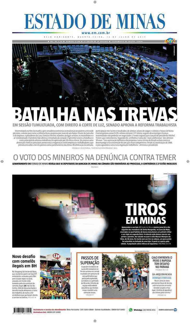 Confira a Capa do Jornal Estado de Minas do dia 12/07/2017