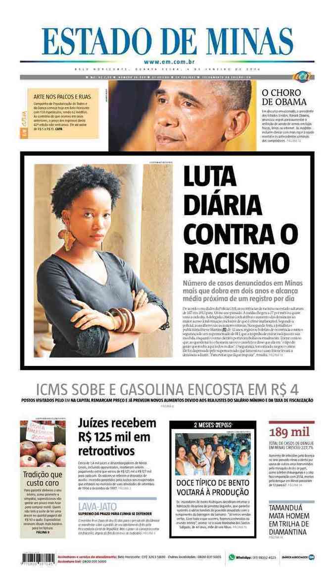 Confira a Capa do Jornal Estado de Minas do dia 06/01/2016