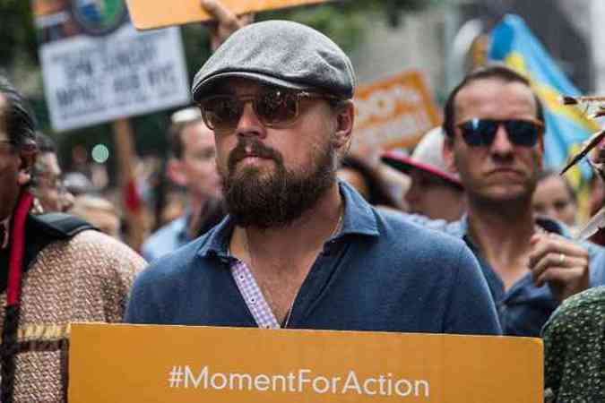 O ator Leonardo DiCaprio participou da marcha em Nova York(foto: ANDREW BURTON / GETTY IMAGES NORTH AMERICA / AFP)