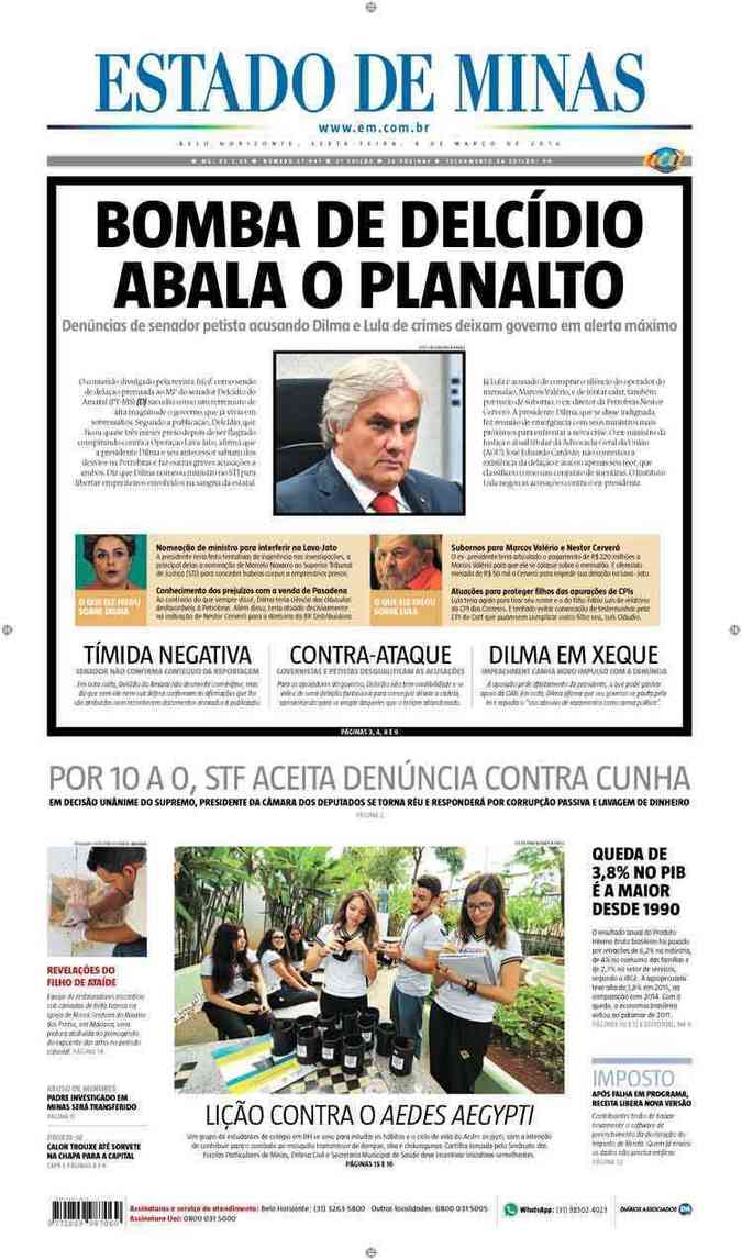 Confira a Capa do Jornal Estado de Minas do dia 04/03/2016