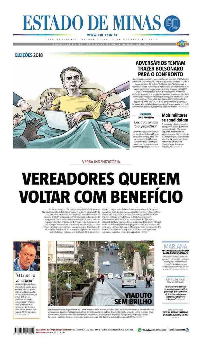 Confira a Capa do Jornal Estado de Minas do dia 04/10/2018(foto: Estado de Minas)