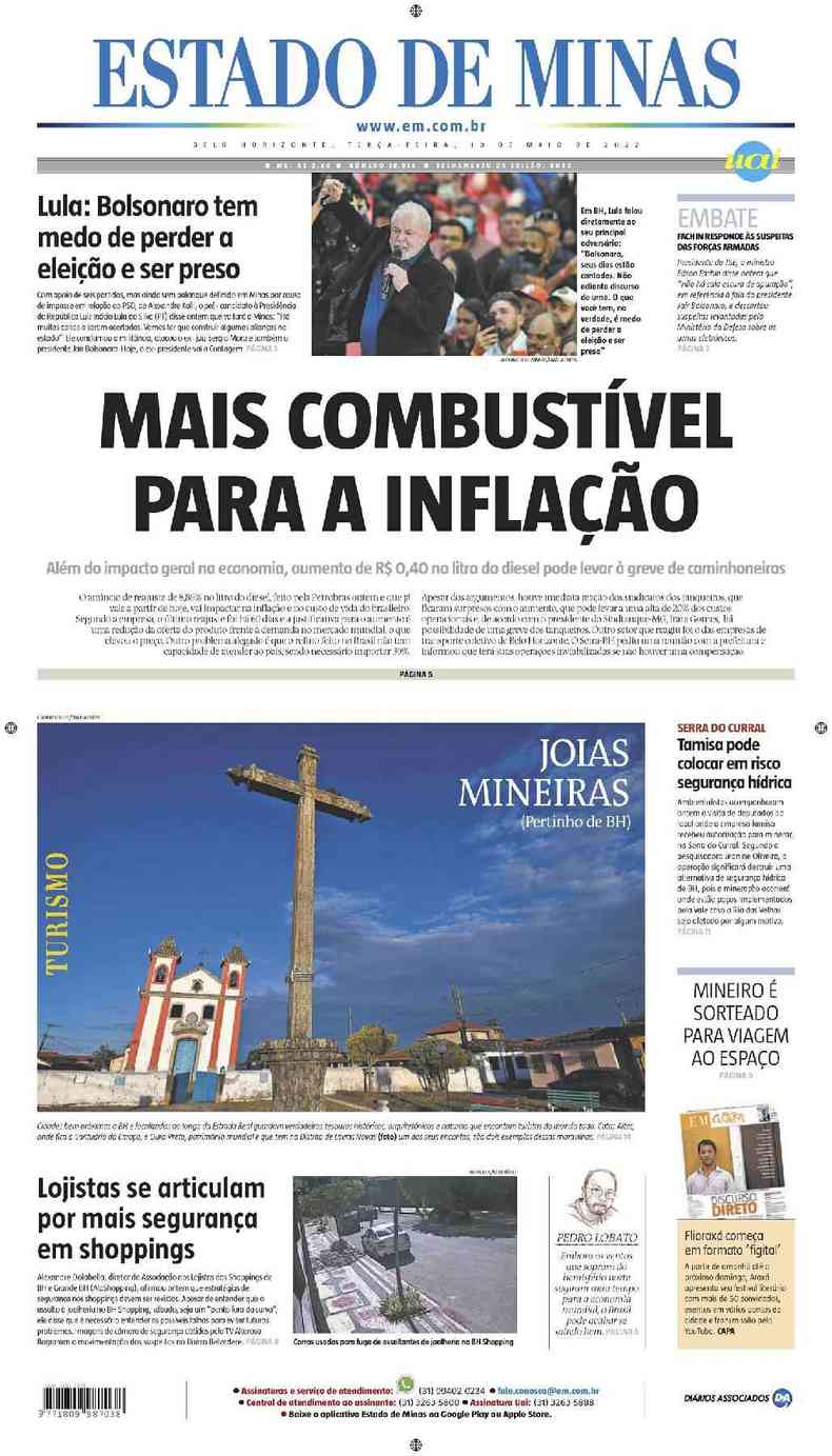 Confira a Capa do Jornal Estado de Minas do dia 10/05/2022