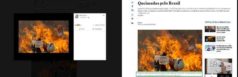 Comparao feita em 14 de setembro de 2020 entre imagem publicada no Facebook (esquerda) e foto publicada em 19 de setembro de 2010 no jornal Estado de S.Paulo