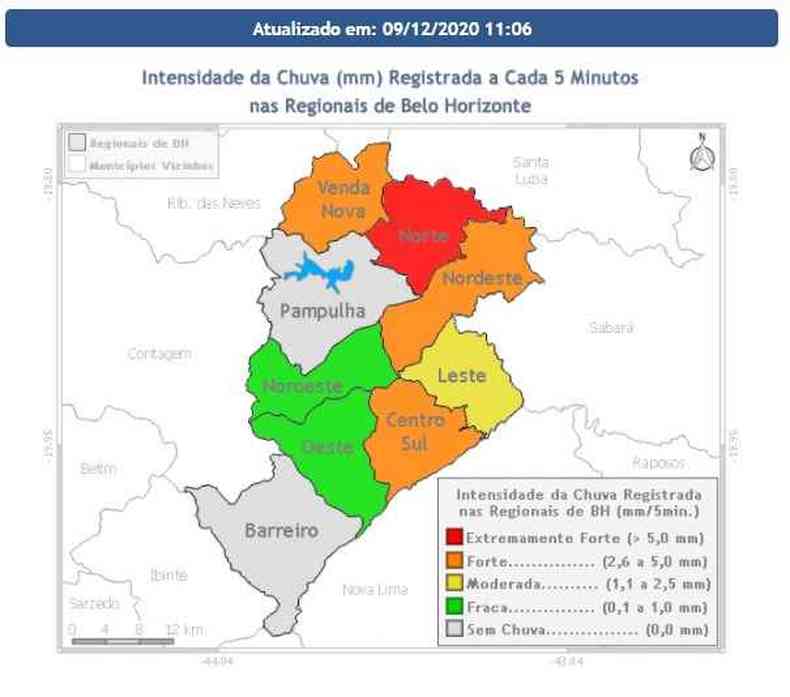 Volume de chuva registrado por volta das 11h em BH(foto: Defesa Civil/Divulgao)