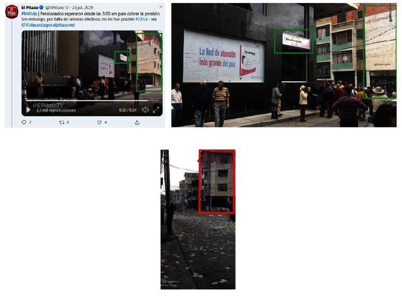 Compara��o, feita em 8 de abril de 2020, entre a captura de tela de um v�deo e uma foto do portal El Pitazo feitos em M�rida (acima) e uma das imagens viralizadas (abaixo)