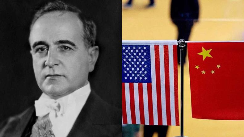 Montagem de Vargas com bandeiras dos EUA e Rssia