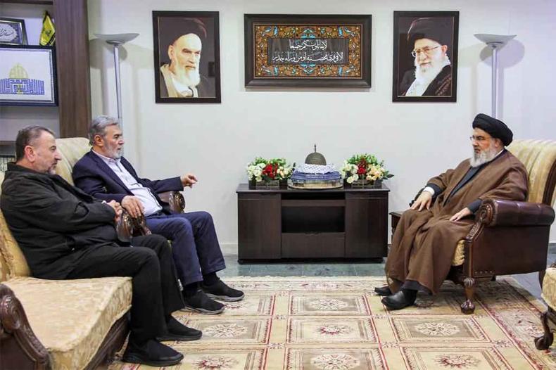 A reunião do líderes do Hezbollah, Jihad Islâmica e Hamas(foto: Hezbollah's Media Office / AFP) A reunião do líderes do Hezbollah, Jihad Islâmica e Hamas