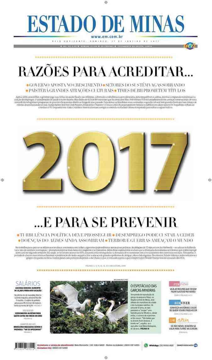 Confira a Capa do Jornal Estado de Minas do dia 01/01/2017