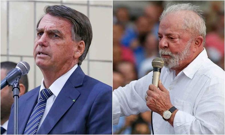 Montagem com Bolsonaro a esquerda e Lula a direita
