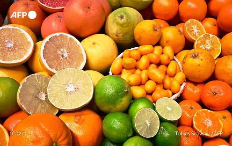 Frutas so exibidas durante feira de agricultura em Berlim, Alemanha, em 18 de janeiro de 2019