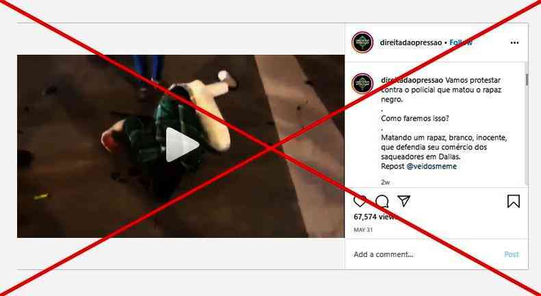 Captura de tela feita em 15 de junho de 2020 mostra vdeo publicado no Instagram