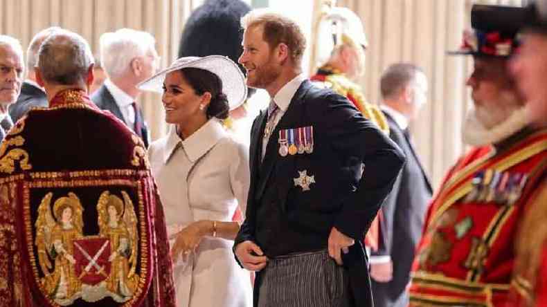 Harry e Meghan na celebrao de Ao de Graas da rainha