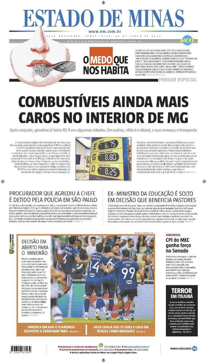 Confira a Capa do Jornal Estado de Minas do dia 24/06/2022