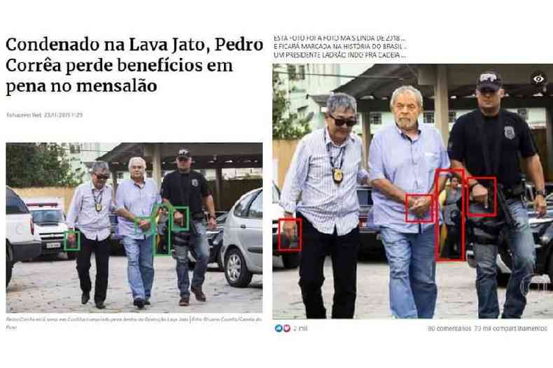 Comparao feita em 18 de abril de 2022 entre a foto original, publicada pela Gazeta do Povo (E) e a viralizada nas redes sociais