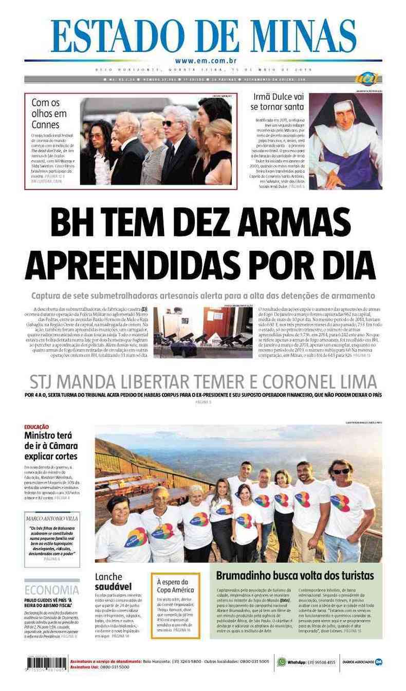 Confira a Capa do Jornal Estado de Minas do dia 15/05/2019(foto: Estado de Minas)