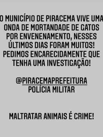 Ong Proteo Animal Piracema denuncia a matana dos animais(foto: Reproduo/Redes sociais)