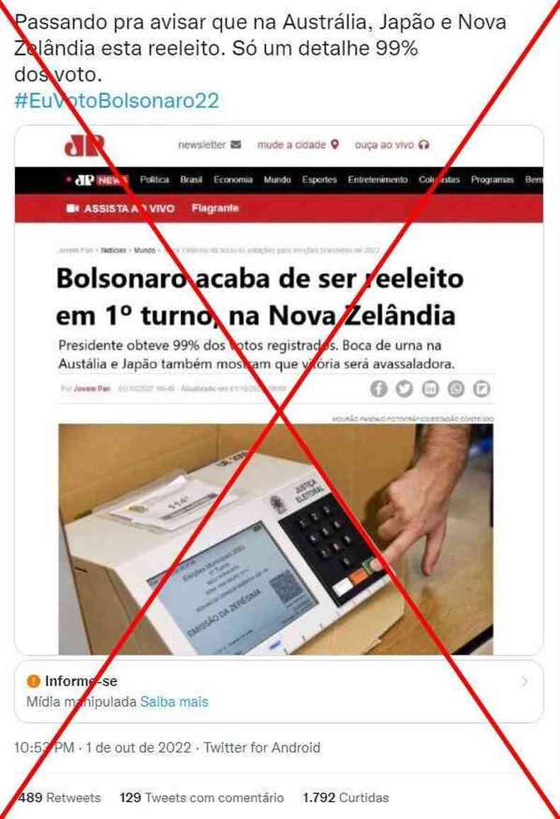 Captura de tela feita em 2 de outubro de 2022 de uma publicao no Twitter