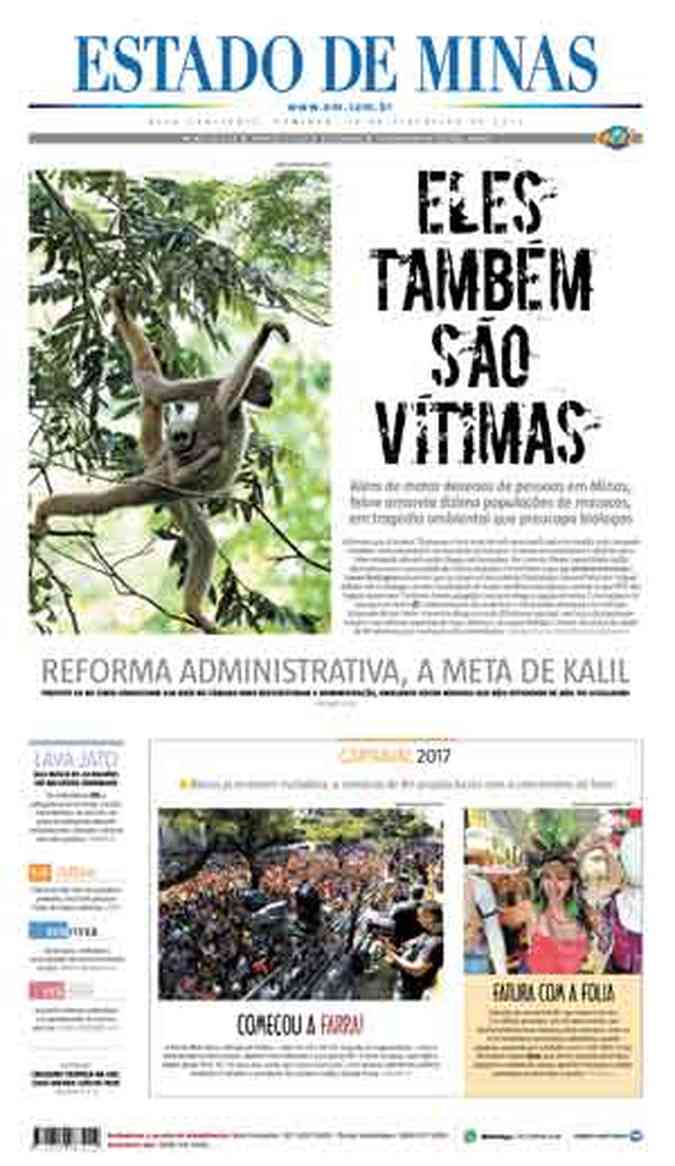 Confira a Capa do Jornal Estado de Minas do dia 20/02/2017