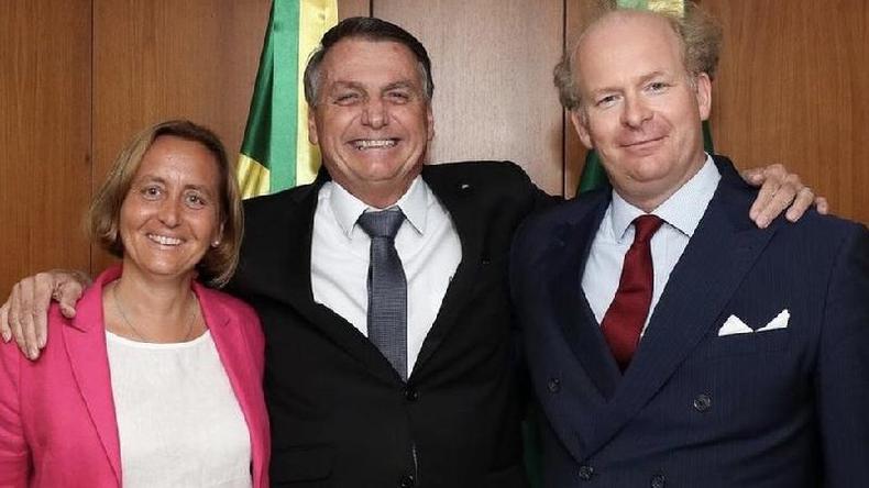 Beatrix von Storch e o marido em encontro com Bolsonaro no Palcio do Planalto, em julho(foto: Arquivo pessoal)