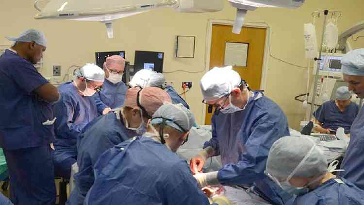 Operação de transplante de mãos