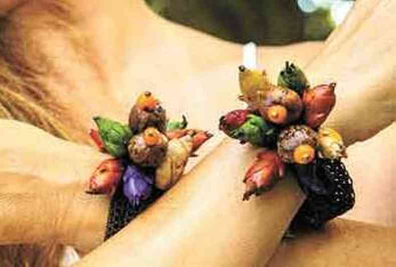 Colar e pulseira de seringueira e flor de inaj esto entre as peas criadas pela designer amazonense Maria Oiticica 