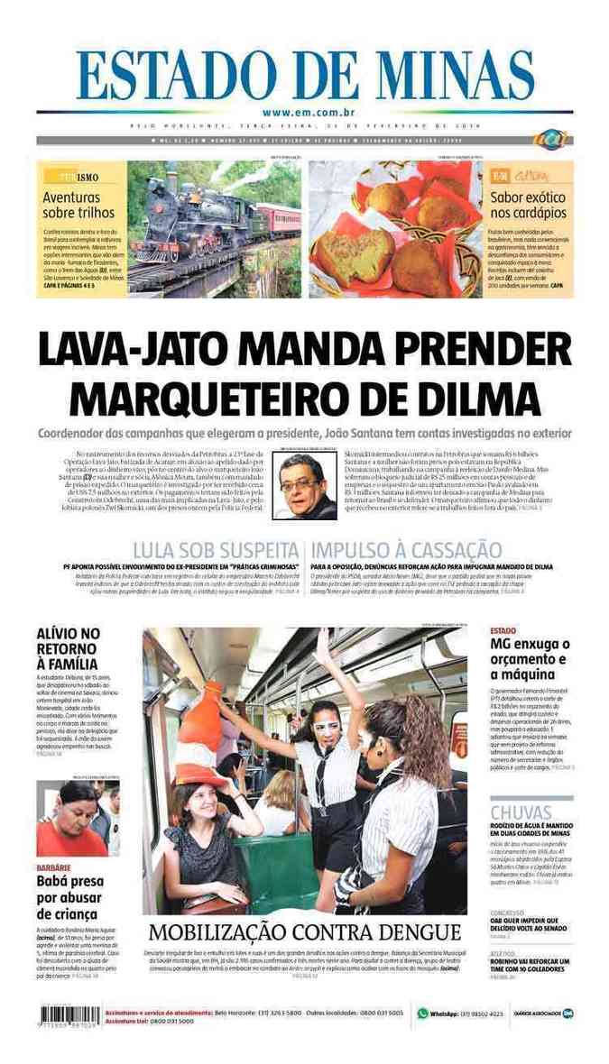 Confira a Capa do Jornal Estado de Minas do dia 23/02/2016
