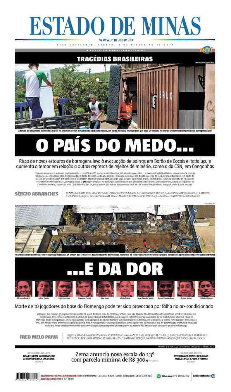 Confira a Capa do Jornal Estado de Minas do dia 09/02/2019(foto: Estado de Minas)