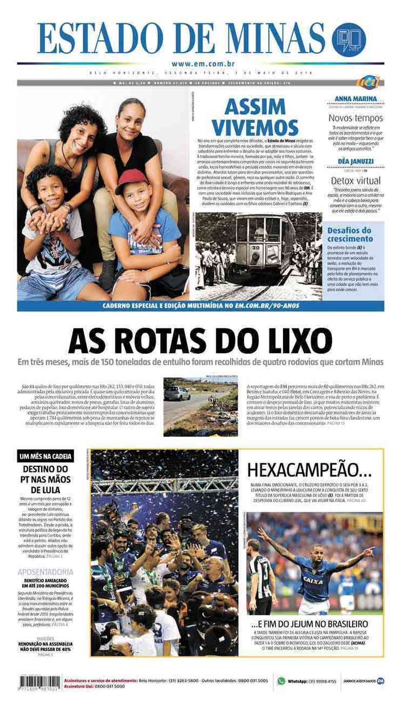 Confira a Capa do Jornal Estado de Minas do dia 07/05/2018