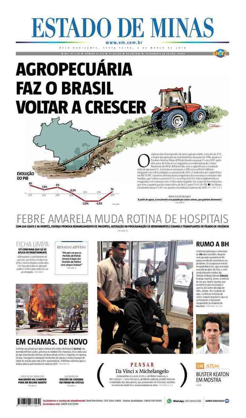 Confira a Capa do Jornal Estado de Minas do dia 02/03/2018