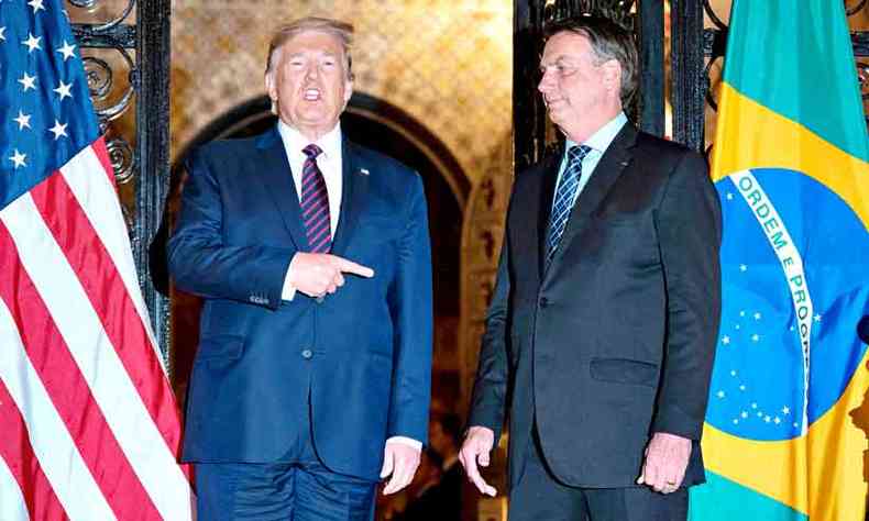 No fim de semana, Trump e Bolsonaro conversaram sobre a velha ditadura de Cuba, a recuperao da democracia na Bolvia, e a tragdia Venezuela(foto: JIM WATSON/AFP)