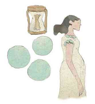 Ilustrao para a coluna da Anna Marina sobre Congelamento de vulos mostra mulher grvida, de perfil, e ampulheta