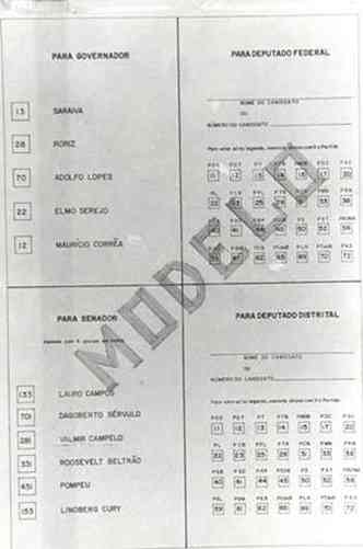 Modelo da cdula eleitoral de Braslia nas eleies de 1990