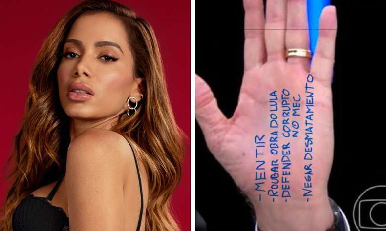 Montagem: Anitta e 'cola traduzida' no JN