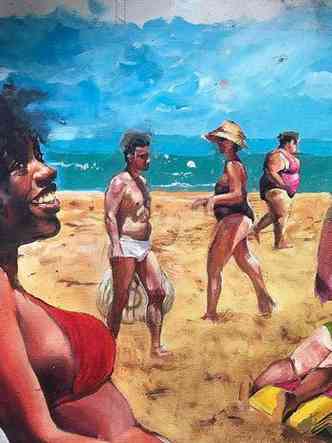 Pintura de Max Motta mostra pessoas na praia