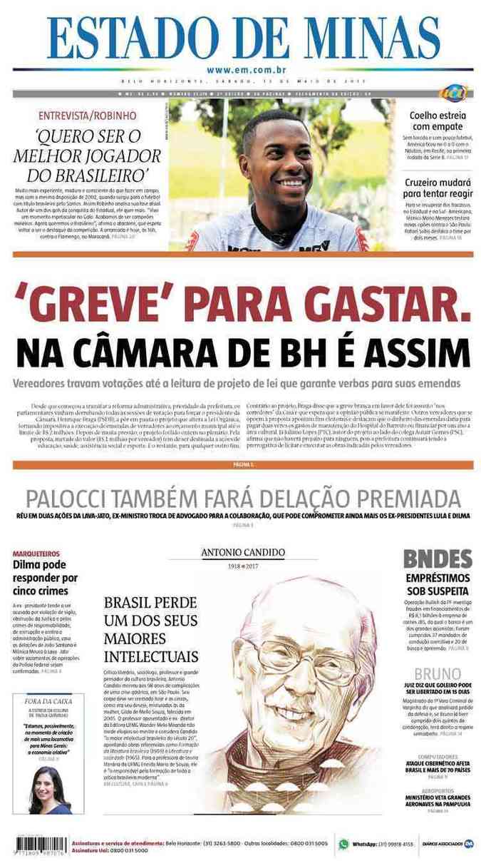 Confira a Capa do Jornal Estado de Minas do dia 13/05/2017