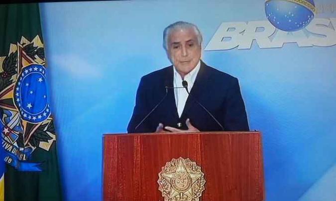 Pronunciamento de Temer durou aproximadamente nove minutos (foto: reprodução) Pronunciamento de Temer durou aproximadamente nove minutos (foto: reprodução)