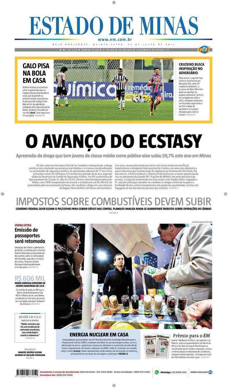 Confira a Capa do Jornal Estado de Minas do dia 20/07/2017