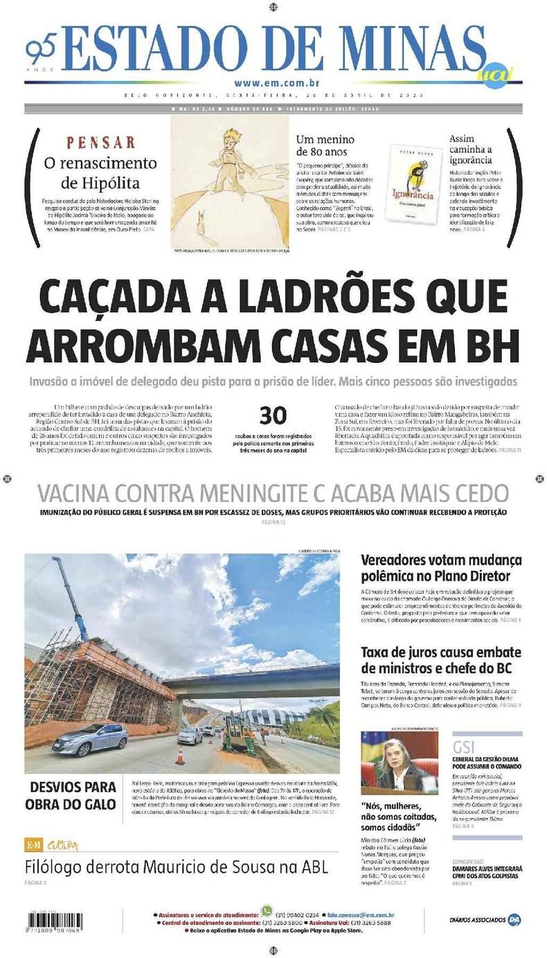 Confira a Capa do Jornal Estado de Minas do dia 28/04/2023